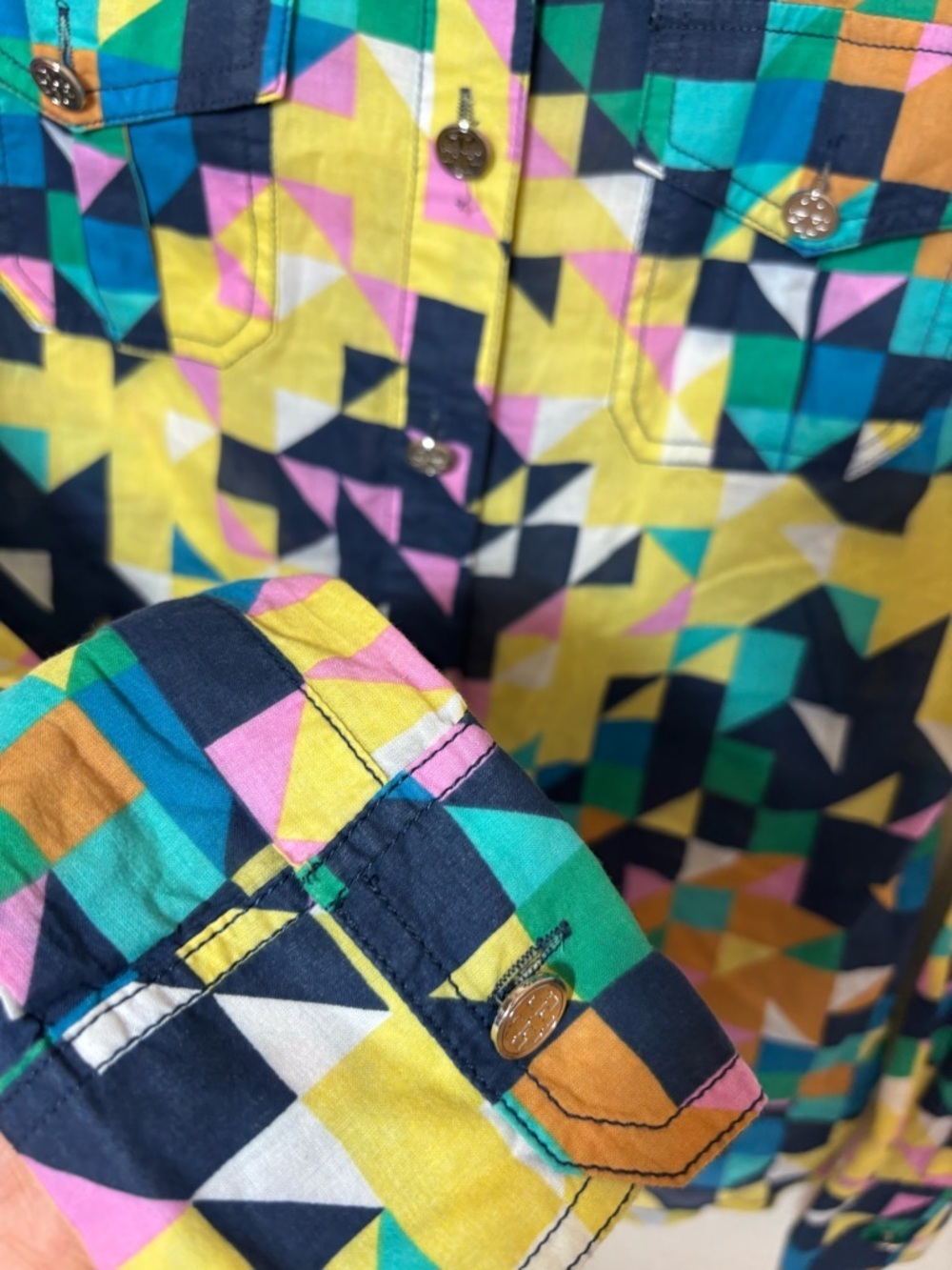 Tory Burch bold vintage Cotton Geometric Print button down dress Shirt - Picture 6 of 7